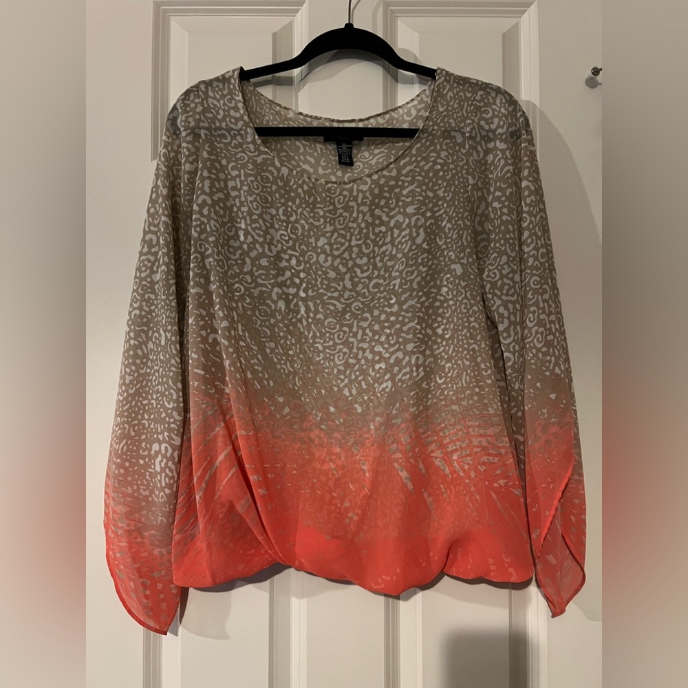 Alfani Woman ombre animal print long sleeve blouse. Size OX.